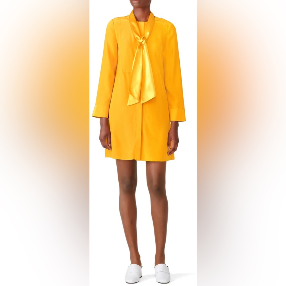 Tory Burch Golden Crest Sophia Silk Dress‎ Long Sleeve Sz 14 Minimalist Feminine - Picture 2 of 10
